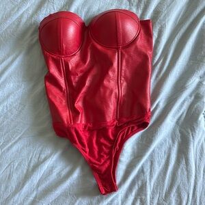 Red strapless bodysuit